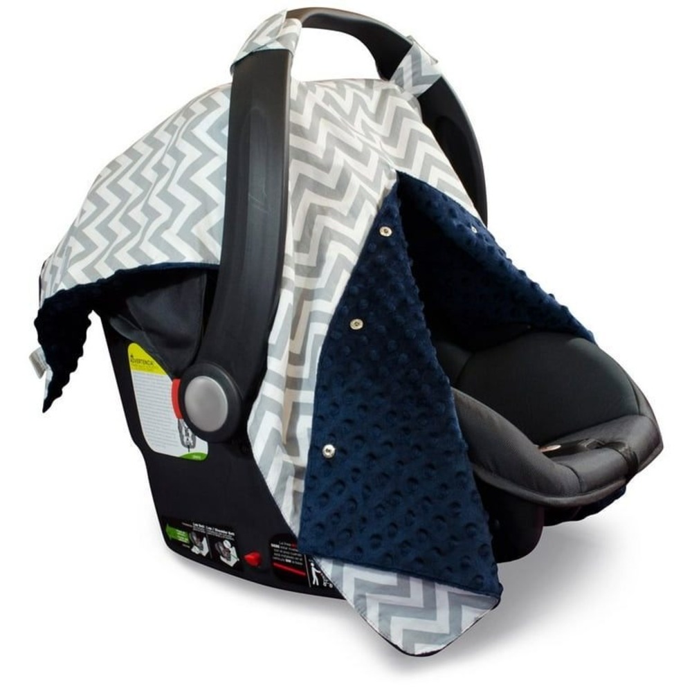 Kids N Such Navy‎ Blue Chevron Baby Car Seat Canopy & Nursing Cover Minky Lining